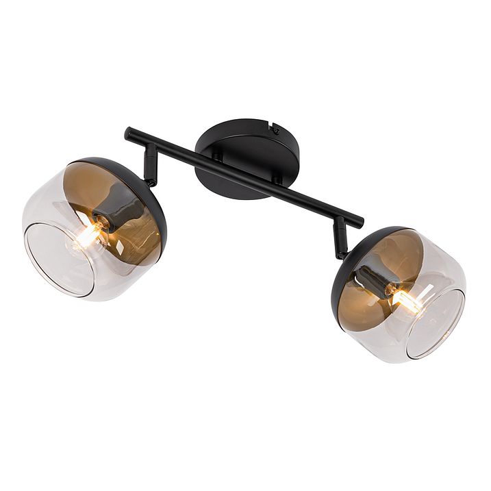 Design mennyezeti spotlámpa fekete arannyal és füstüveggel 2-lámpás - Kyan