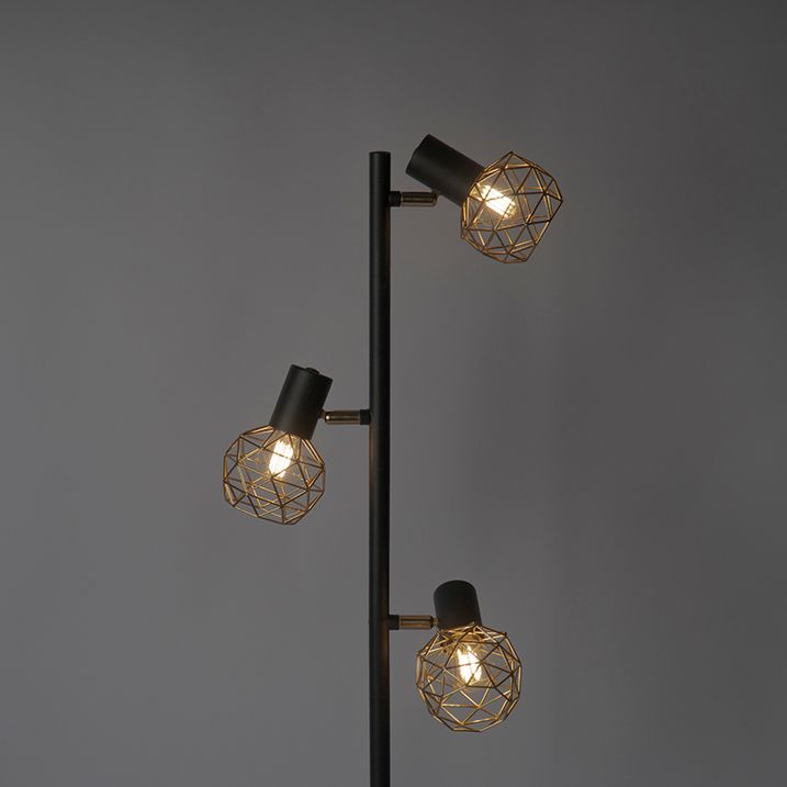 Lámpara de pie de diseño negra con dorado 3-luces regulables - Mesh