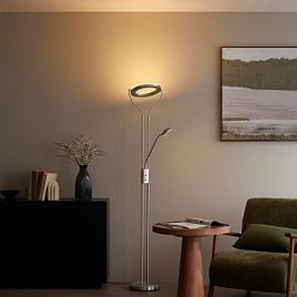 Lámpara de pie moderna de acero con brazo de lectura con LED y regulador - Divo
