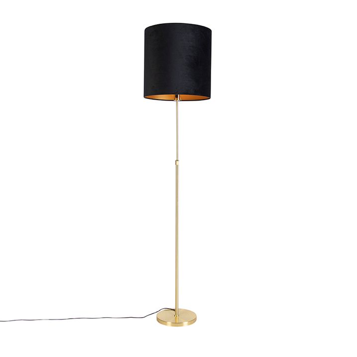 Lampadaire or/laiton avec abat-jour en velours noir 40/40 cm - Parte