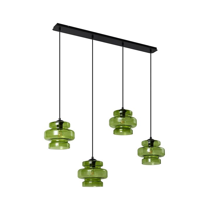 Suspension rétro noire avec verre vert 4 lumières - Denise