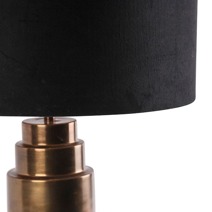 Stolní lampa v art deco stylu bronzová s kašírovaným stínítkem černým se zlatem 50 cm - Bruut