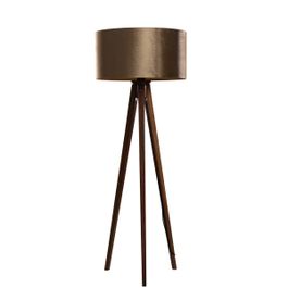Vloerlamp tripod walnoot hout met velours kap brons 50cm - Tripod Classic