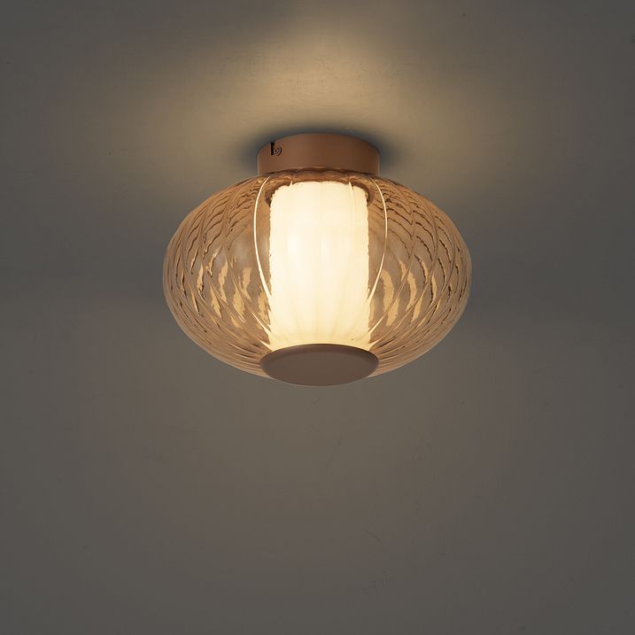 Design Ceiling Lamp Brass 28cm with Amber Glass Incl. LED 3-Step Dimmable - Margherite