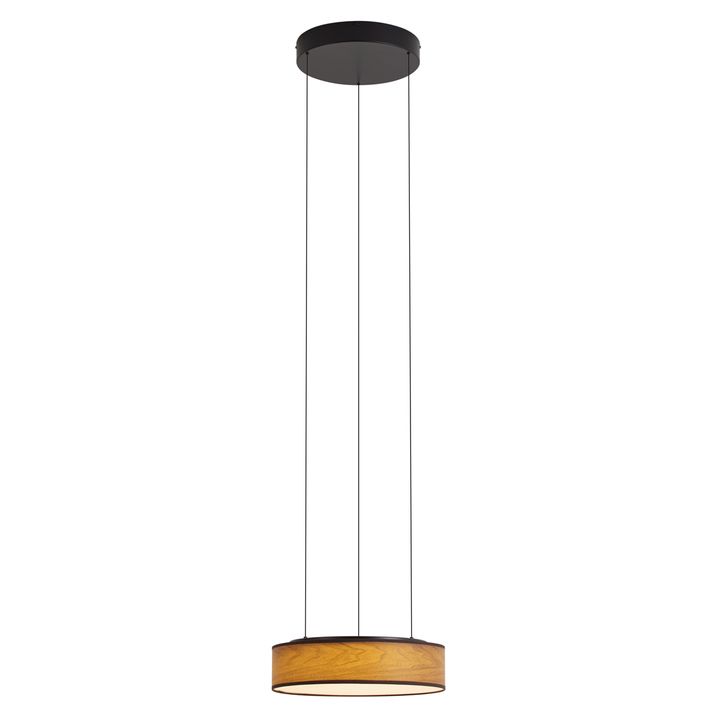 Lampada a sospensione moderna nera con stampa effetto legno di noce, LED integrato dimmerabile a 3 fasi, Easylift - Drew