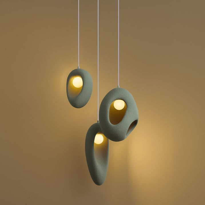 Japandi Pendant Lamp White with Organic Light Green Shade 3-Light - Moonstone