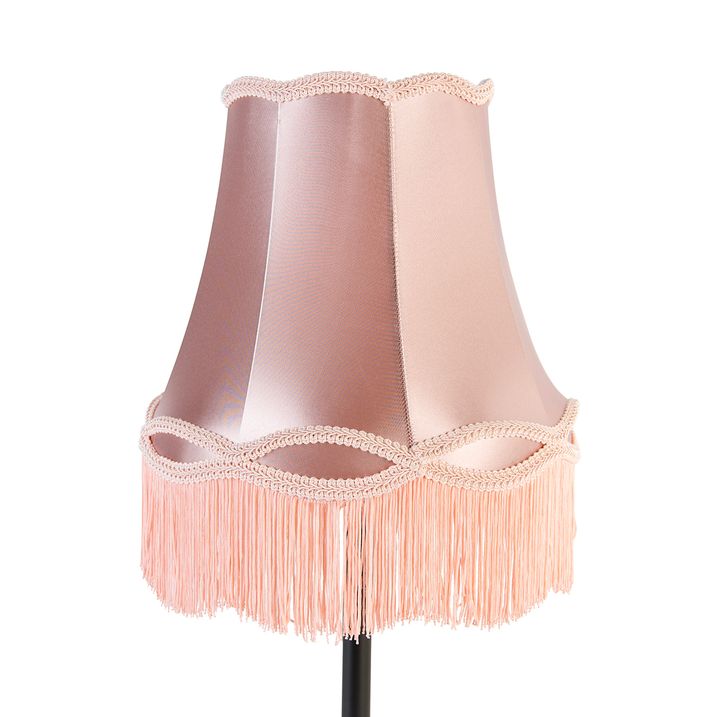 Klassische Tischleuchte schwarz mit Oma-Schirm rosa 30 cm - Simplo