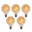 5'li-Set-E27-Kısılabilir-LED-Ampul-Spiral-Filament-G95-Altın-4W-270-lm-2100K