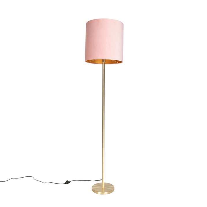 Romantische Stehleuchte Messing mit rosa Schirm 40 cm - Simplo