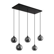 Lampă-suspendată-Art-Deco-neagră-cu-sticlă-fumurie-5-lumini---Wallace