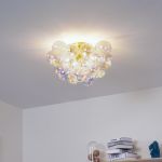 Design Plafondlamp Messing met Regenboog Glas 6-lichts - Uvas