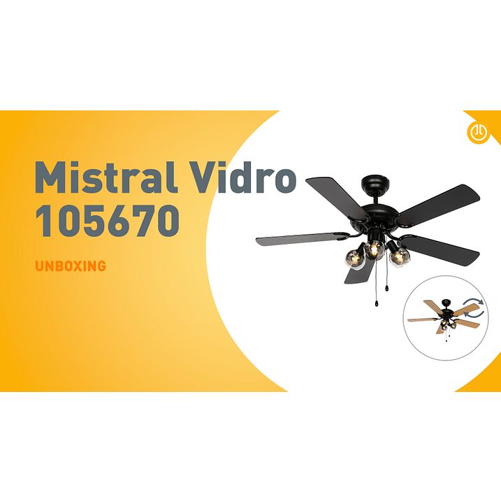 Ventilator de tavan negru cu imprimeu de lemn 107,5 cm 3 lumini cu comutator cu lanț - Mistral Vidro