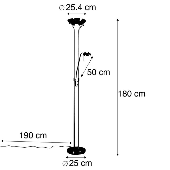Floor Lamp Gold with Reading Lamp Incl. LED and Dimmer - Diva 2