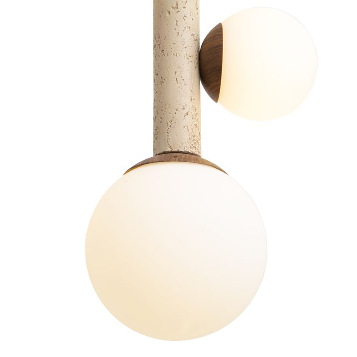 Japandi hanglamp beige en hout print met wit glas 9-lichts - Xandra