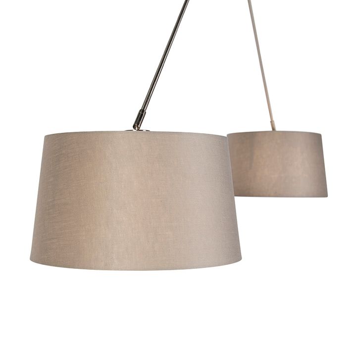 Stahl-Pendelleuchte mit taupefarbenen Leinen-Schirmen 35 cm 2-Licht - Blitz