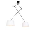Hanglamp-zwart-met-linnen-kappen-wit-35-cm-2-lichts---Blitz