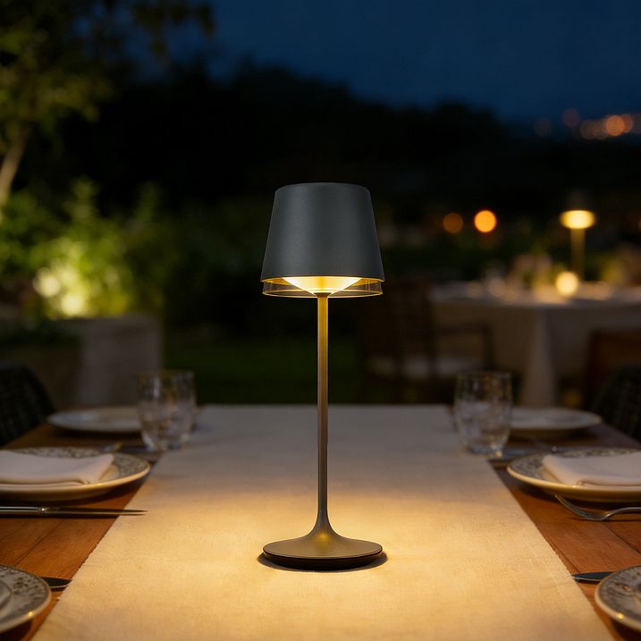 Lampe de table gris foncé avec LED IP65 rechargeable avec station de charge - Bass