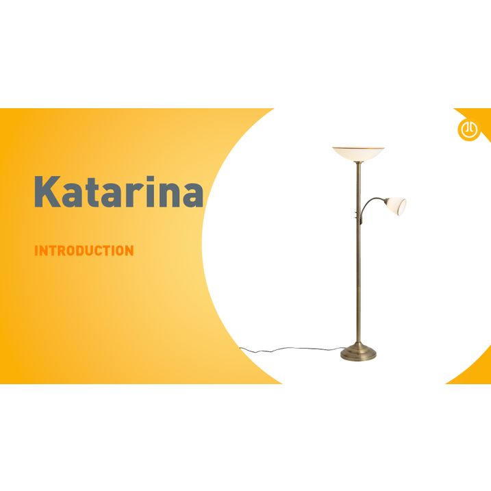 Klasyczna lampa podłogowa brązowa ze szkłem opalowym 2-źródła światła - Katarina