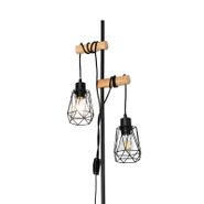 Lampadaire-rustique-noir-avec-bois-2-lumières-avec-abat-jour---Dami-Frame