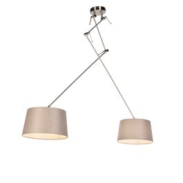 Stahl-Pendelleuchte mit taupefarbenen Leinen-Schirmen 35 cm 2-Licht - Blitz