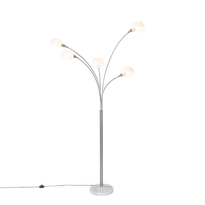Dizajnová stojaca lampa oceľ s opálovým sklom 5-svetlo - Sixties Marmo