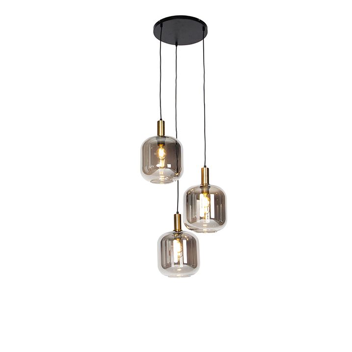 Smart hanglamp zwart met smoke glas 3-lichts incl. Wifi A60 - Zuzanna