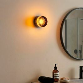 Lampă de perete de design bronz închis cu sticlă ambră IP44 - Michele