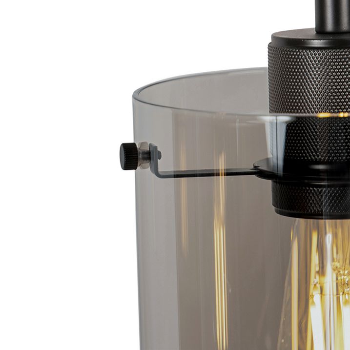 Lampă suspendată de design neagră cu sticlă fumuriu 4 lumini - Dome