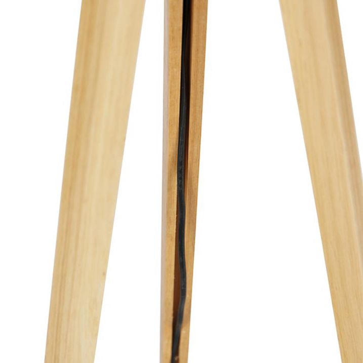 Stojací lampa dřevěná s šedým látkovým stínidlem 50 cm - Tripod Classic
