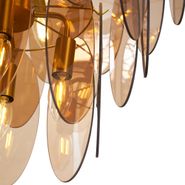 Lampada-a-sospensione-Art-Déco-oro-con-vetro-ambrato-ovale-14-luci---Mochan