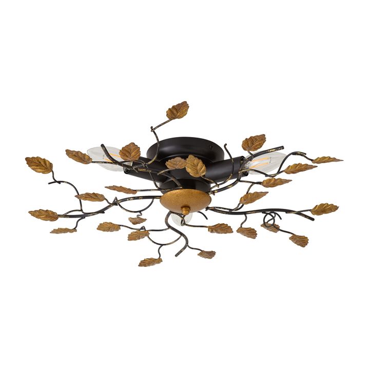 Vintage Ceiling Light Black with Gold 50 cm 3-Light - Foglie