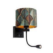 Applique-da-parete-nera-con-paralume-in-velluto,-motivo-foglia-e-interno-oro---Brescia-Combi