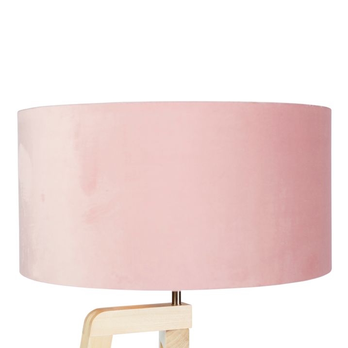 Stojací lampa stojan dřevěný s růžovým sametovým stínítkem 50 cm - Puros