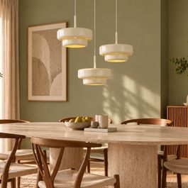 Retro Pendelleuchte Beige mit Metallschirm 3-flammig - Ophelia