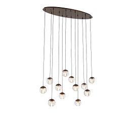 Designerska lampa wisząca w kolorze ciemnego brązu z przezroczystym szkłem, 12 świateł - Inge