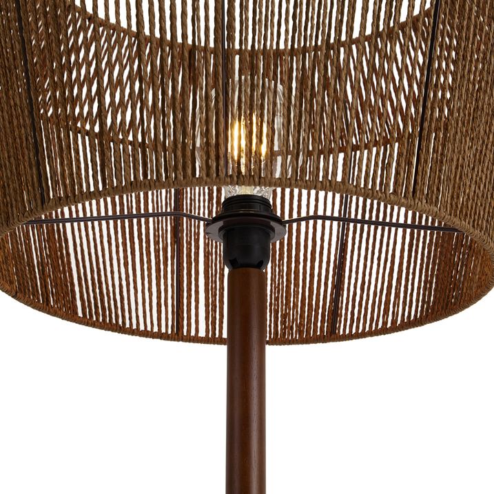 Gulvlampe i valnøttre med brun skjerm av papirtau 50/50/30 - Mels