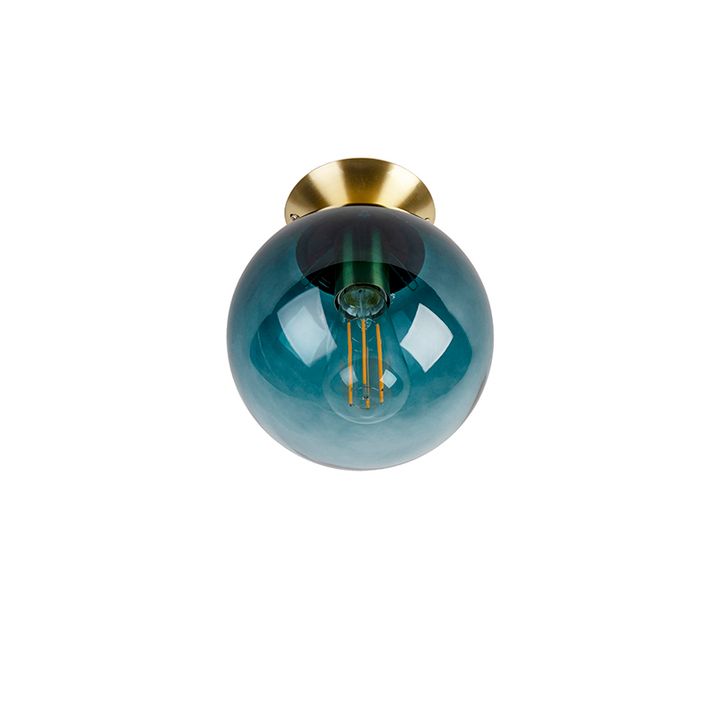 Candeeiro de teto inteligente latão com vidro azul oceano incl. Wifi ST64 - Pallon