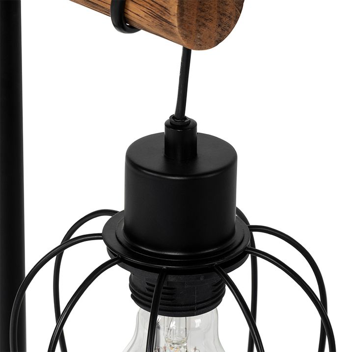 Lampe de table rustique noire avec bois - Stronk