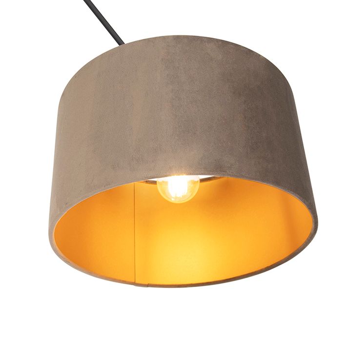 Hengende lampe svart med taupe fløyelskjerm med gull 35 cm - Blitz