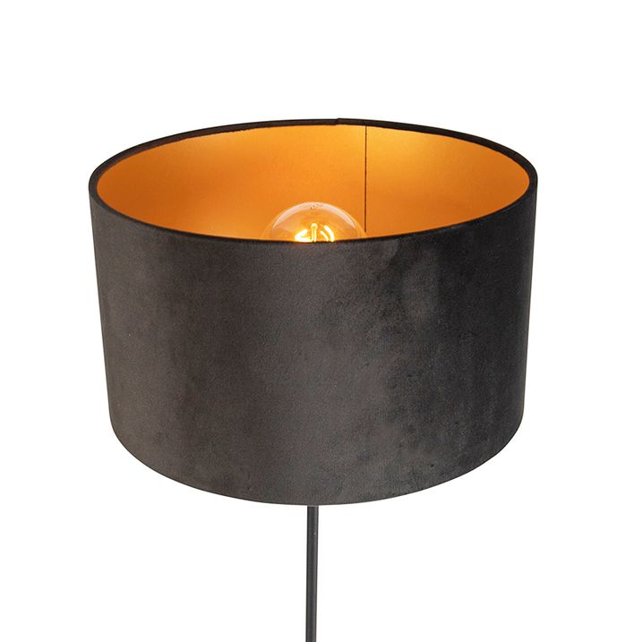 Podna lampa crna sa somotskom lampom crne boje sa zlatom 35 cm - Parte