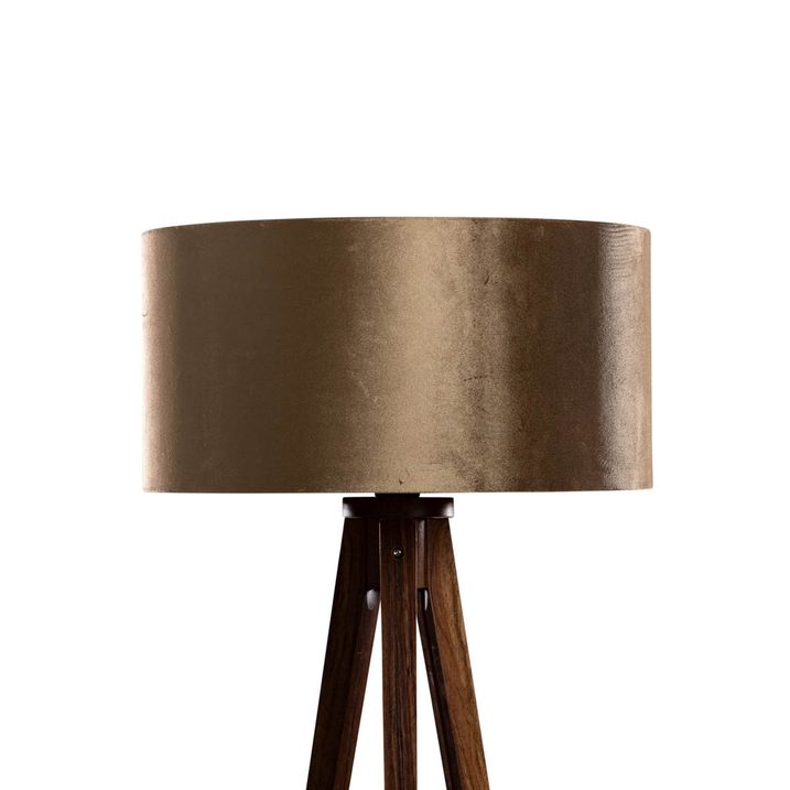 Vloerlamp tripod walnoot hout met velours kap brons 50cm - Tripod Classic
