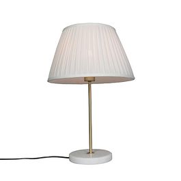 Candeeiro de mesa retro em latão com abajur plissado creme 35 cm - Kaso