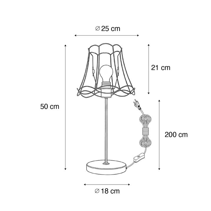 Retro asztali lámpa sárgarézzel és Granny Frame fekete kerettel 25 cm - Kaso