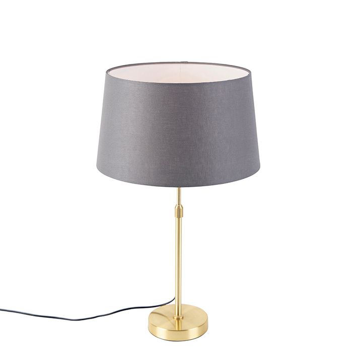 Stolní lampa zlatá/mosazná s šedým lněným stínítkem 35 cm - Parte