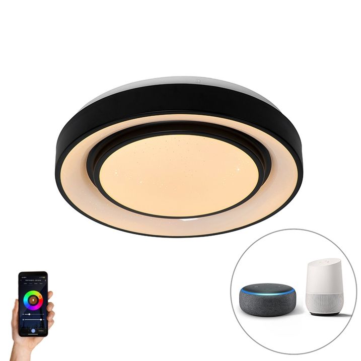 Moderna stropna svjetiljka crna 38 cm uključujući LED i RGB - Jochie
