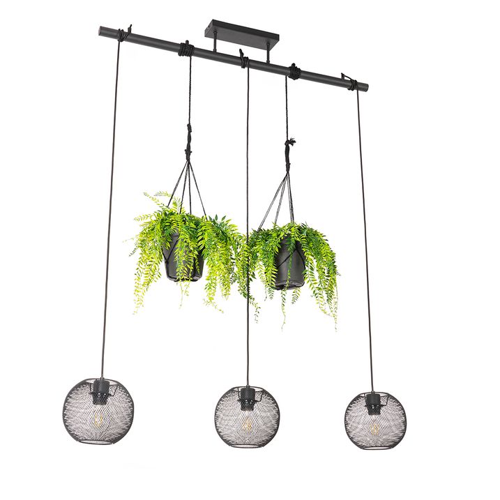 Industriële hanglamp zwart 3-lichts - Flor