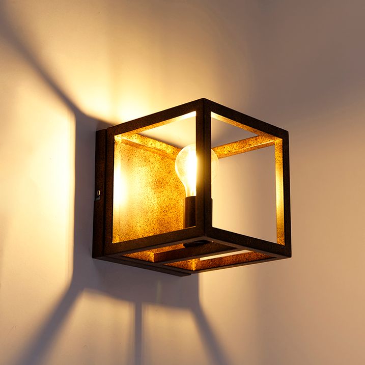 Industriële wandlamp roestbruin - Cage