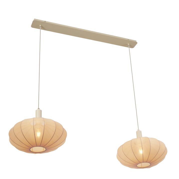 Japandi Hängelampe Beige mit Stoffschirm 2-flammig - Bida