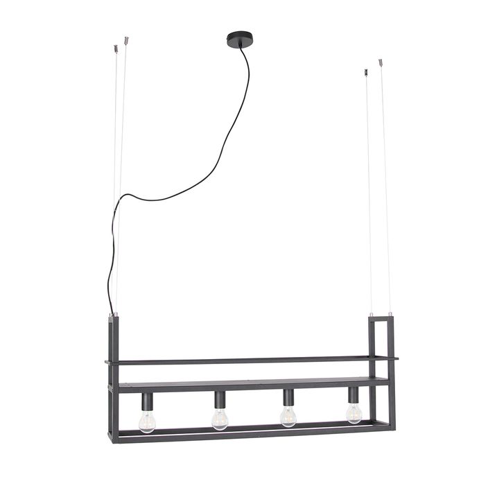 Průmyslové závěsné svítidlo černé se 4-světelným regálem - Cage Rack