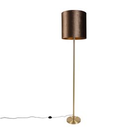 Vloerlamp messing met velours kap bruin 40cm - Simplo